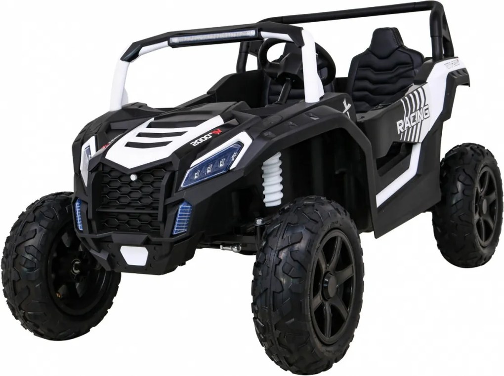 Ramiz Silná pretekárska štvorkolka pre 2 deti Biela + Bezkartáčový motor + Nafukovacie kolesá + LED zvuk