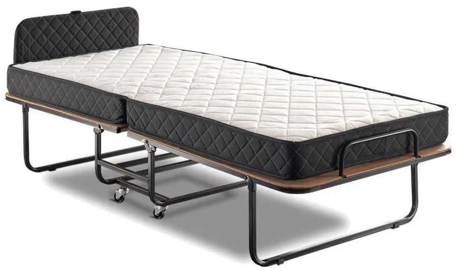 Skladacia kovová jednolôžková posteľ s matracom HERON 90x204 cm biela