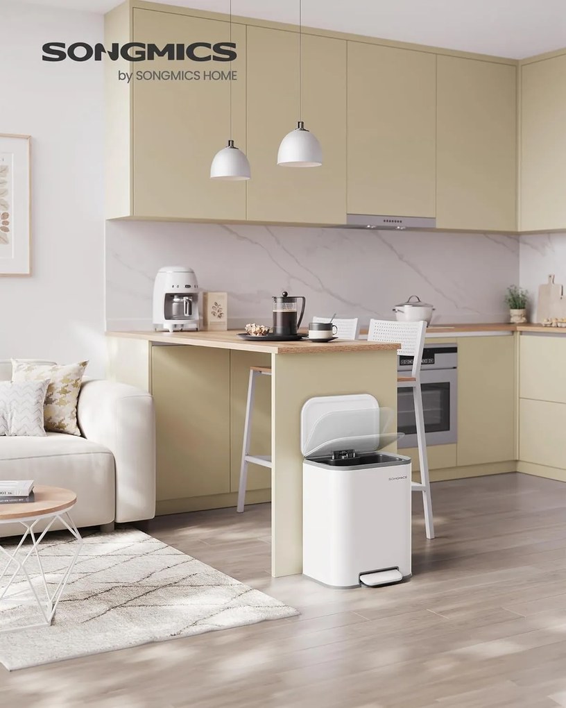 SONGMICS pedálový kôš 20L s vekom s mäkkým zatváraním, biely