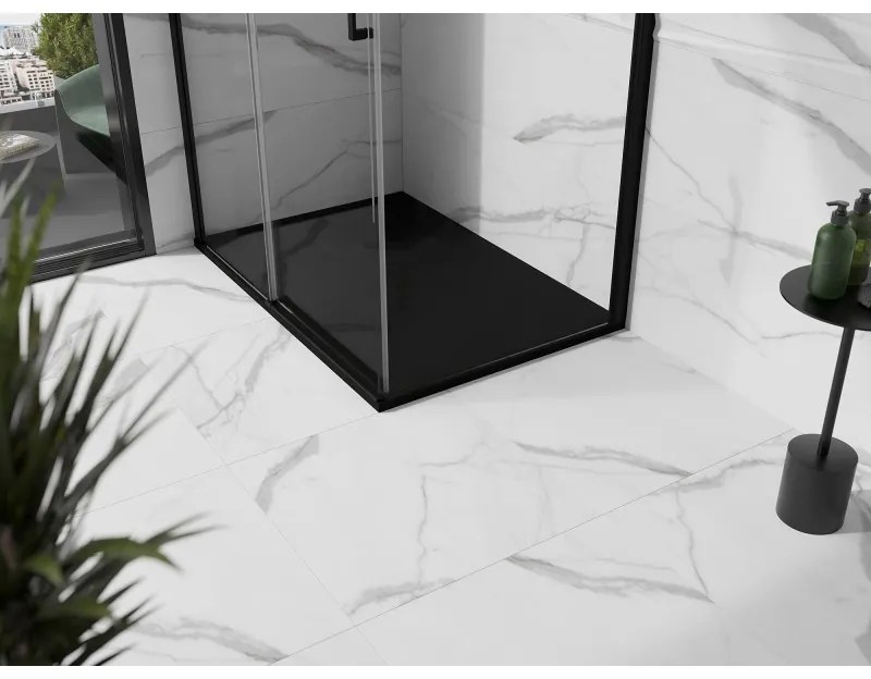 Mexen Stone+, obdĺžniková vanička z minerálneho kompozitu 100 x 70 cm, čierna, čierna krytka, 44707010-B
