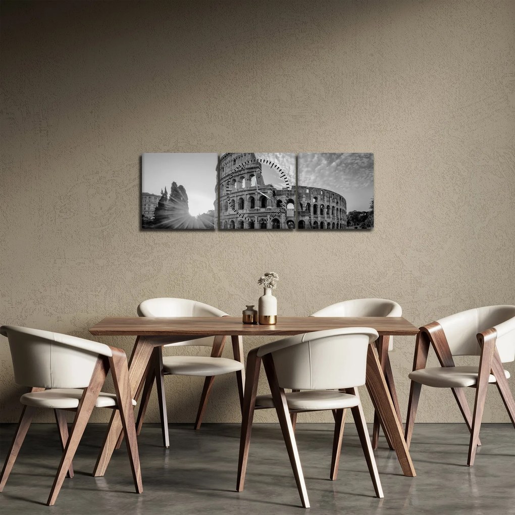 Obraz - Koloseum v Ríme, čiernobiele (s hodinami) (90x30 cm)