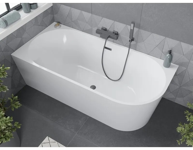 Mexen Mia, voľne stojaca rohová vaňa, lavá, 170 x 80 cm, biela, brúsený grafit prepad, 52691708000L-95