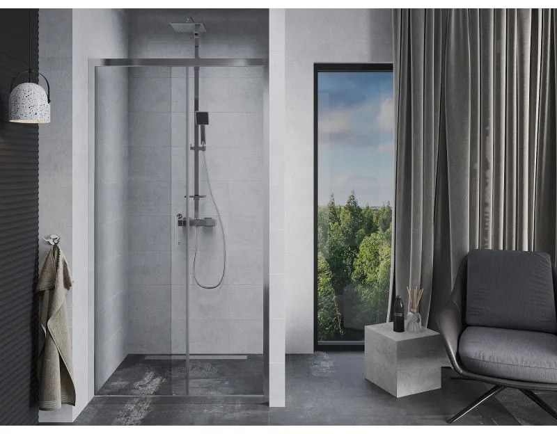 Mexen Apia, posuvné dvere do otvoru 125 x 190 cm, 6mm číre sklo, chrómový profil, 845-125-000-01-00