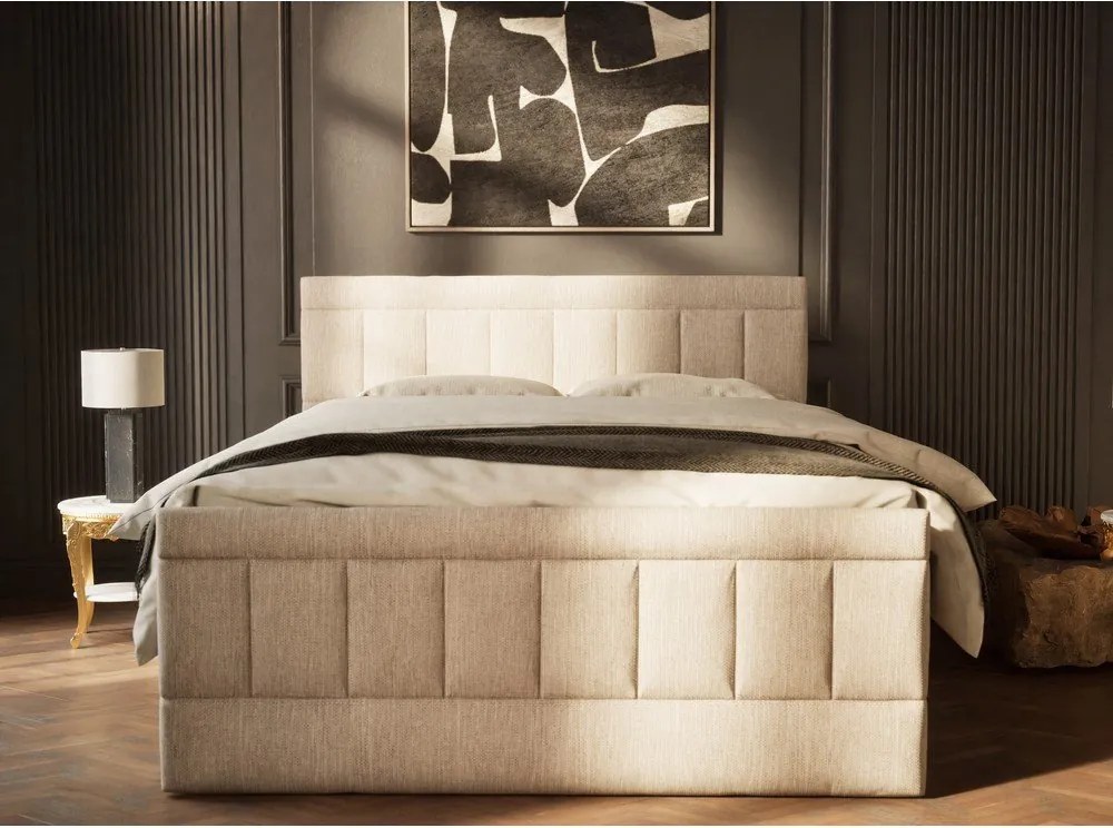 Béžová boxspring posteľ s úložným priestorom 160x200 cm Caya – Maison de Rêve