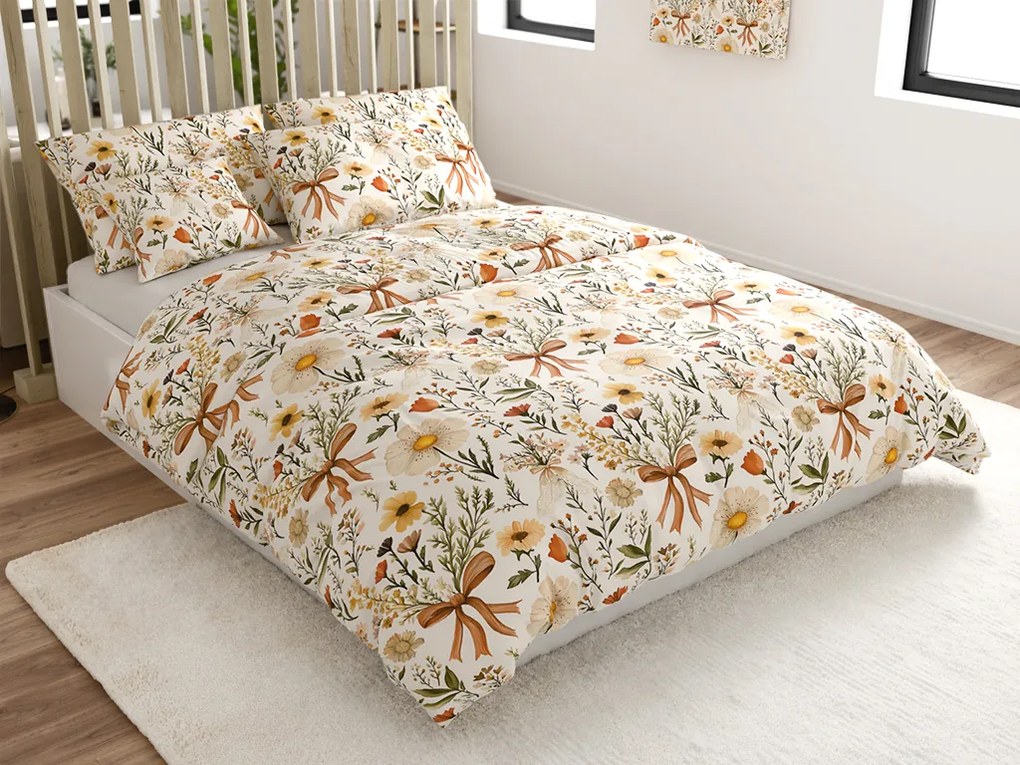 Polybavlnené obliečky FLORAL RIBBON POLY krémové Rozmer obliečky: 2 ks 70 x 90 cm | 200 x 220 cm