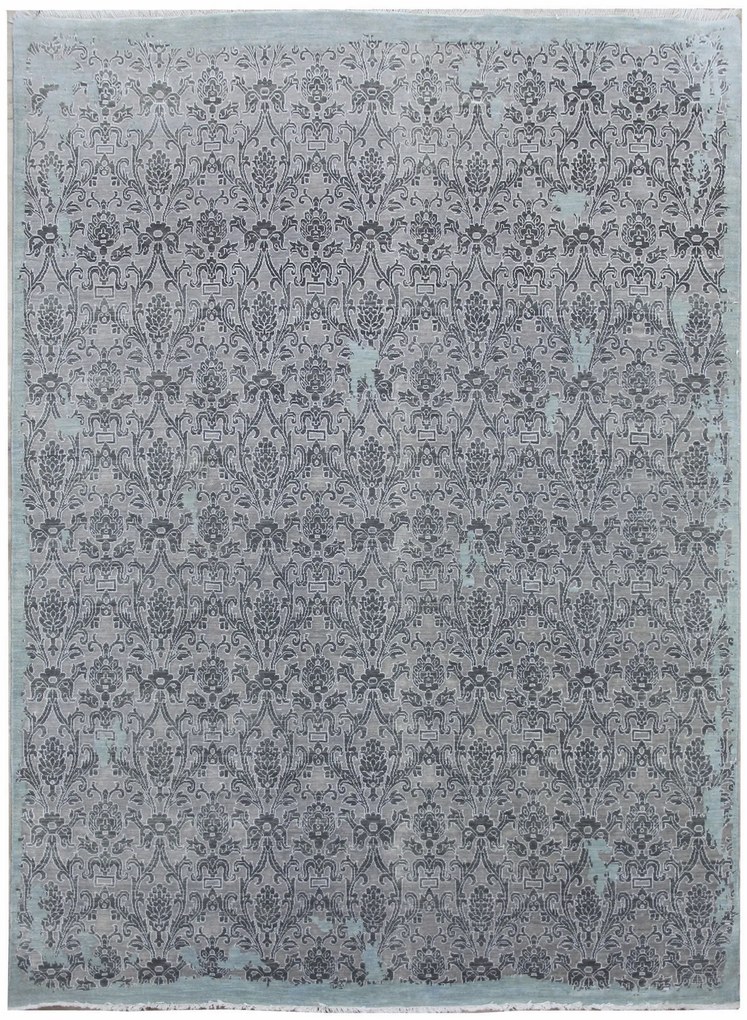 Diamond Carpets India, Ručne viazaný kusový koberec Diamond DC-M 5 Light grey / aqua, 305x425, modrá, chodba / predsieň