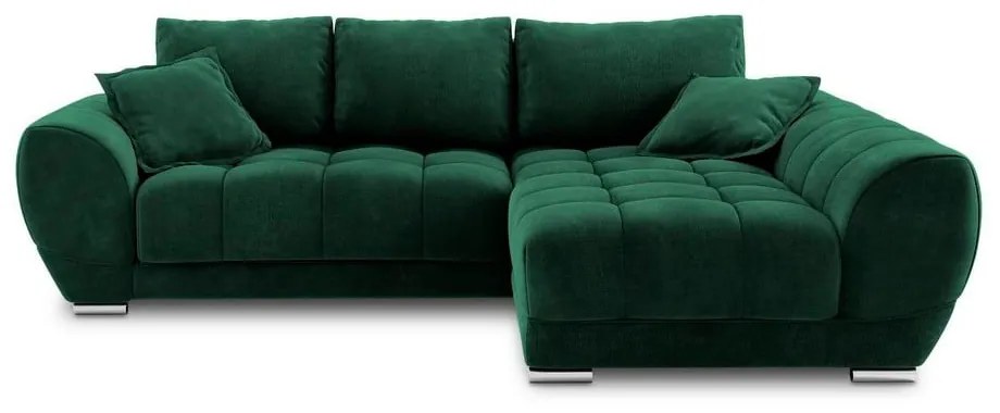 Tmavozelená rozkladacia rohová pohovka so zamatovým poťahom Windsor & Co Sofas Nuage, pravý roh