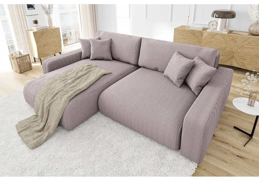 Svetloružová menčestrová rozkladacia rohová pohovka (variabilná) Sara – Ropez