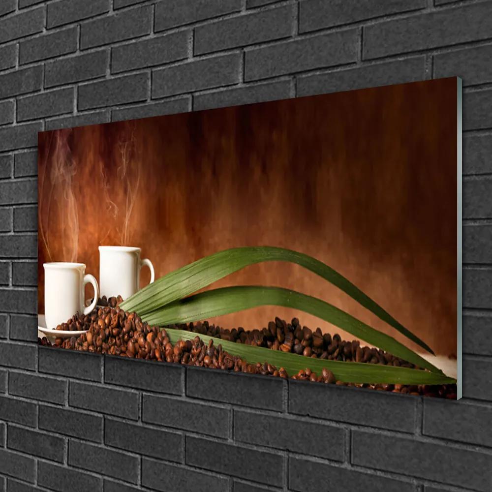 Obraz na skle Šálky káva zrnká kuchyňa 100x50 cm