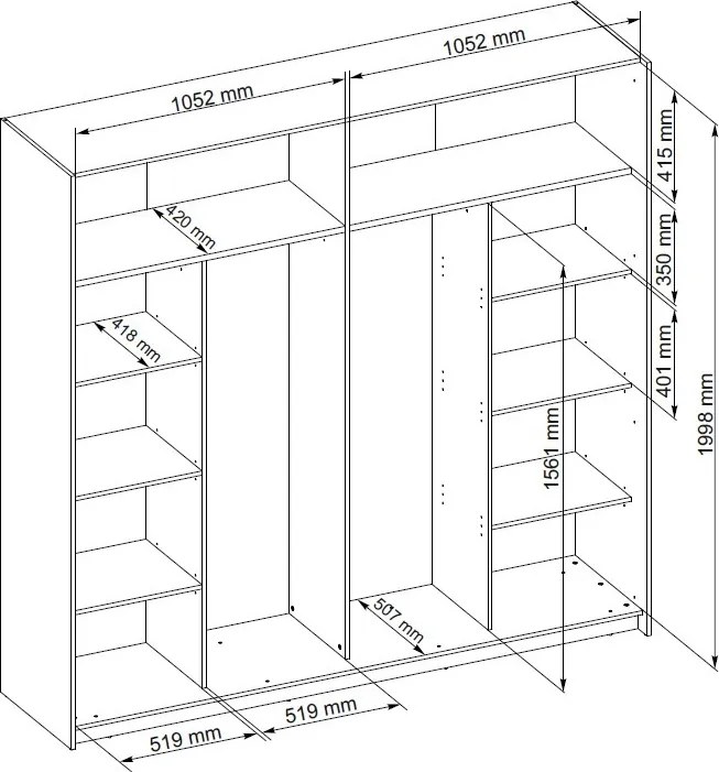 Šatníková skriňa Melton, 215 cm, grafit/dub mauvella