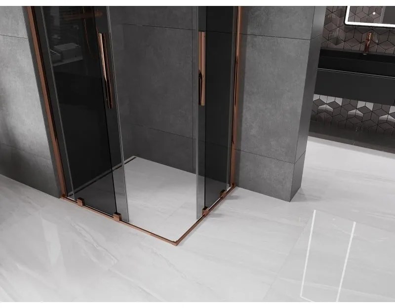 Mexen Velar Duo, sprchový kút s posuvnými dverami 100 x 90 cm, 8mm šedé sklo, ružové zlato, 871-100-090-42-60
