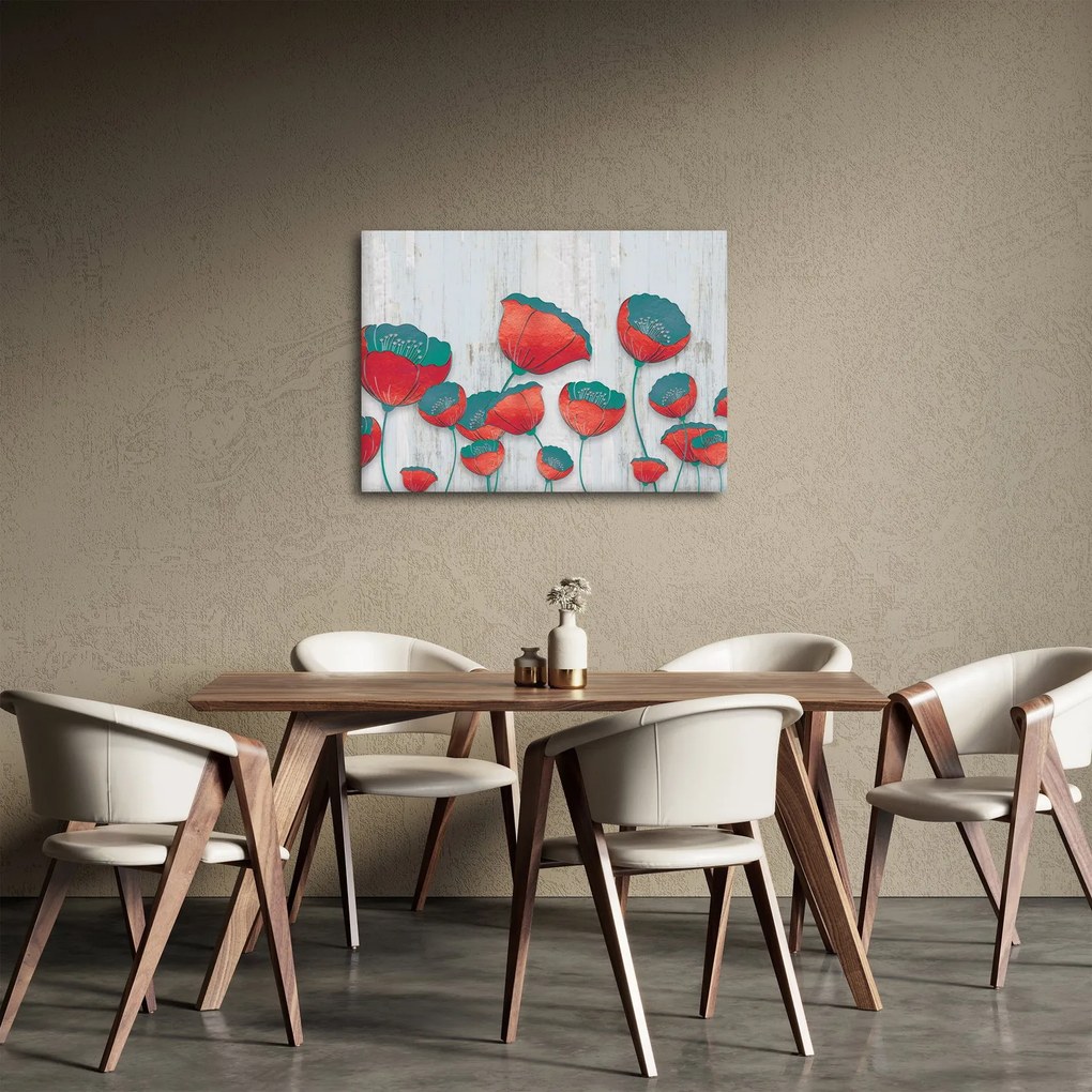 Obraz - Vlčie maky - petrolej (70x50 cm)