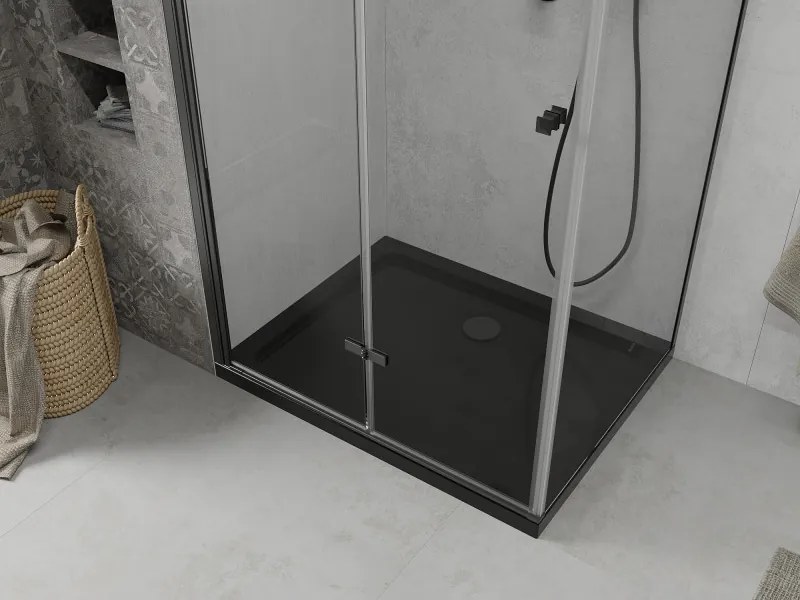 Mexen Lima, sprchovací kút so skladacími dverami 80 (dvere) x 120 (stena) cm, 6mm číre sklo, čierny profil + slim sprchová vanička čierna s čiernym sifónom, 856-080-120-70-00-4070B
