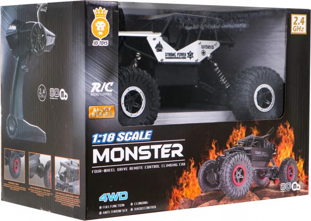 Ramiz Crawler Monster pre deti 6+ Strieborný model na diaľkové ovládanie 1:18 Extrémna jazda