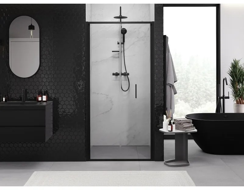 Mexen Exo, skladacie dvere do otvoru 80x200 cm, 6mm číre sklo, čierny profil, 816-080-000-70-00