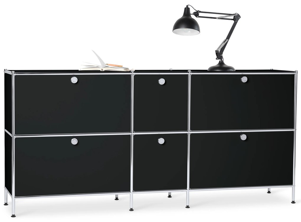 Veľká kovová odkladacia skrinka »CN3« so 6 výklopnými priehradkami, čierna