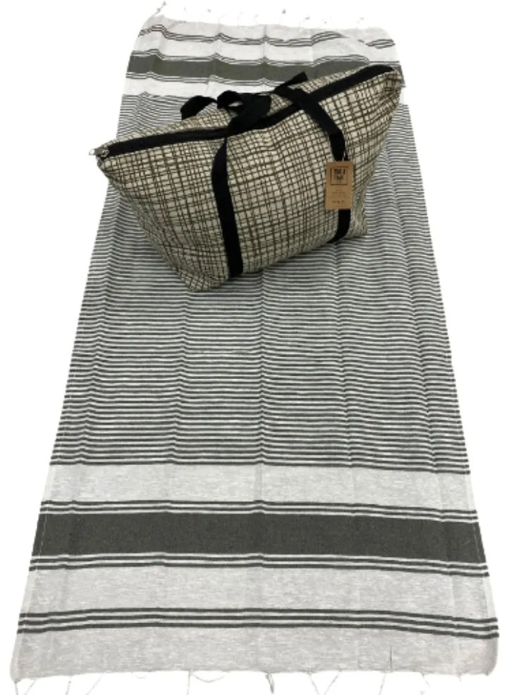 Štýlový set plážovej tašky + osušky HAMAM 75x150 cm, khaki