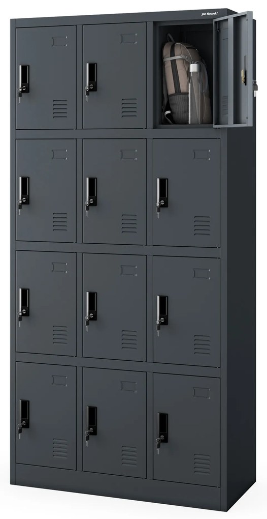 Kovová BHP desiatová skrinka MARCIN, 900 x 1850 x 400 mm, antracitová