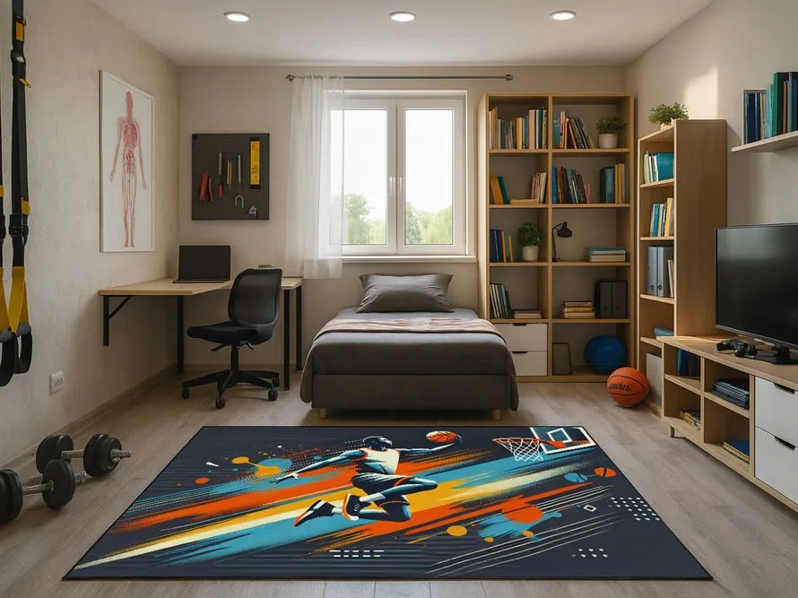 Športový koberec s basketbalovým motívom – viacfarebný Rozmer: 120x170 cm
