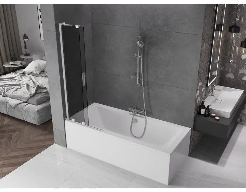 Mexen Velar L, 2-krídlová posuvná vaňová zástena 75 x 150 cm, 8mm šedé sklo, chrómový profil, 896-075-003-41-01