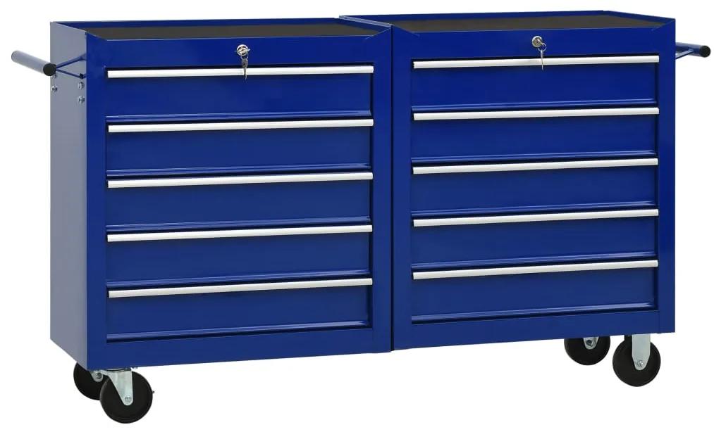 vidaXL Dielenský vozík s 10 zásuvkami modrý oceľový