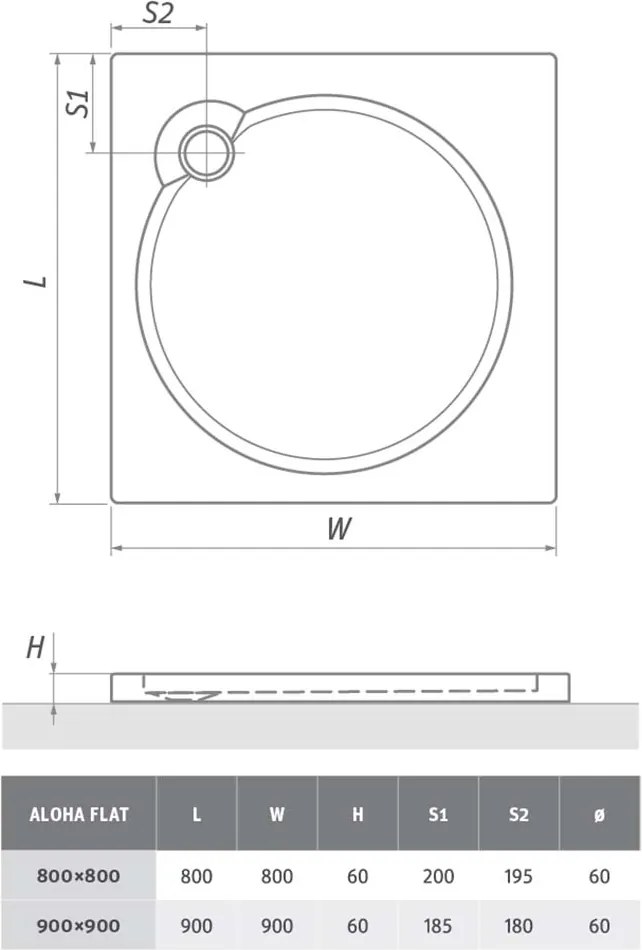 Roth Samonosná štvorcová sprchová vanička ALOHA FLAT ROTH-Variant: rozměry: 90x90 cm - (ALOHA FLAT 900 - 8000283)