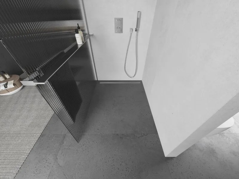Mexen Kioto+ L, sprchová zástena Walk-In s poličkou a vešiakom 80 x 200 cm, 8mm sklo s rebrovým vzorom, chrómový profil, 800-080-123-01-09