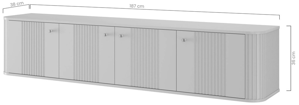 Závesná TV skrinka Vesper 4D 187 cm - kašmír / orech / zlaté úchytky