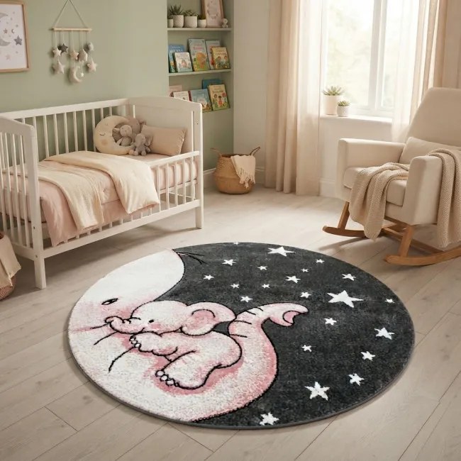 Detský koberec KIDS 560 Spiaci sloník ružový kruh