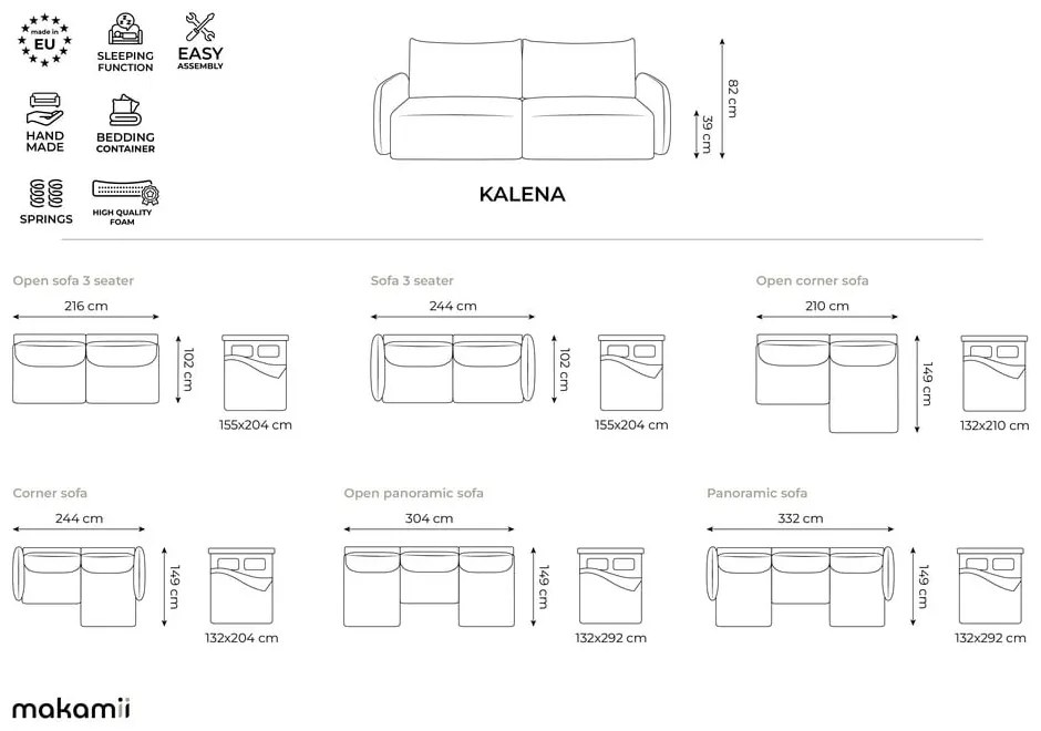 Svetlohnedá rozkladacia/s úložným priestorom pohovka 238 cm Kalena – Makamii
