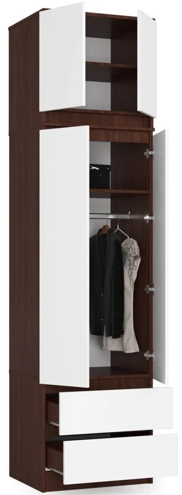 Šatníková skriňa s nástavcom STAR 60 cm biela/hnedá