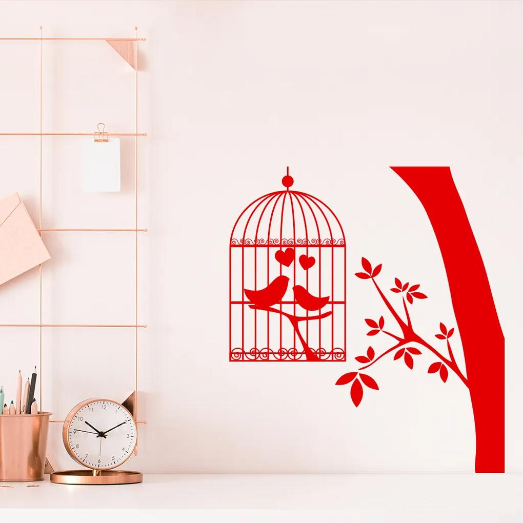 Veselá Stena Samolepka na stenu na stenu Zamilované vtáčiky v klietke Farba: čierna