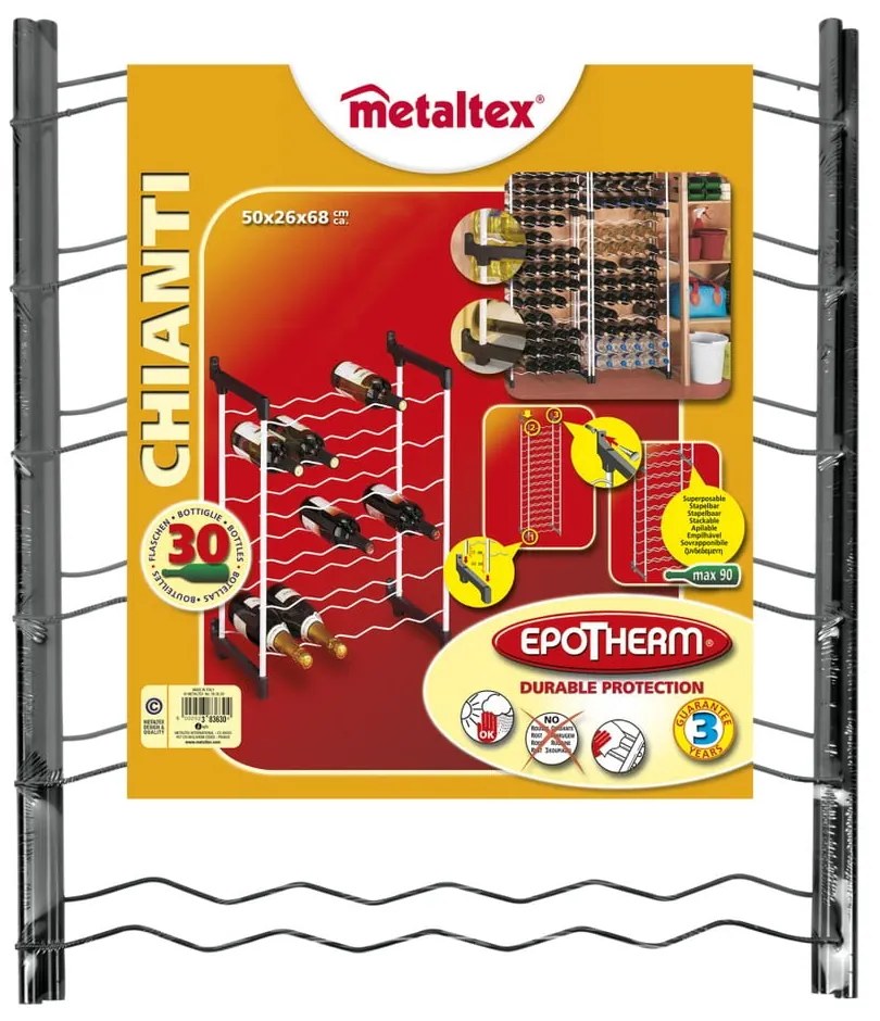Sivý kovový regál na víno počet fliaš 30 Chianti – Metaltex