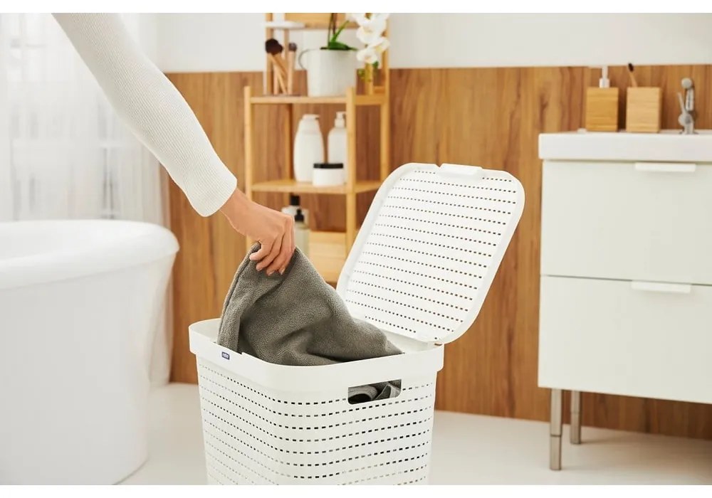 Biely plastový kôš na bielizeň 55 l Country - Rotho