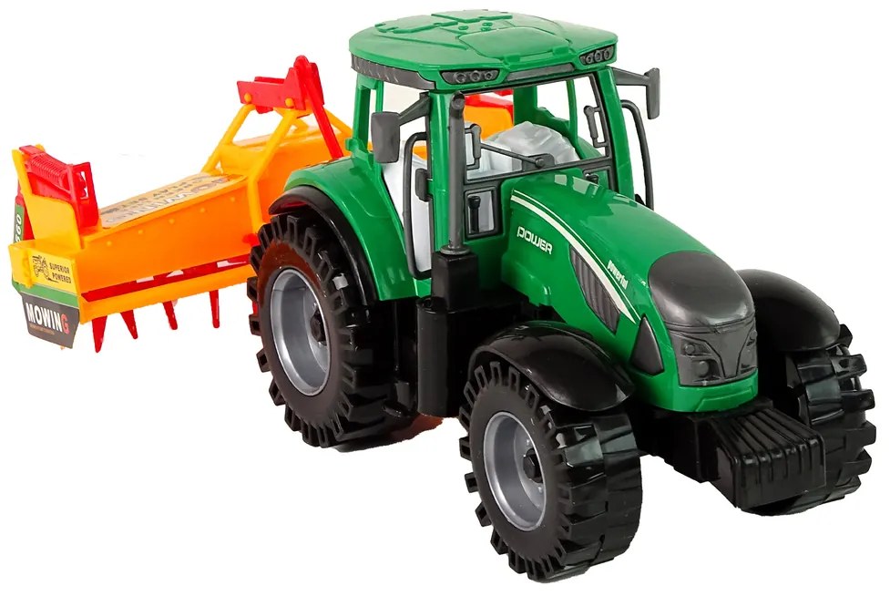 Lean Toys Zelený traktor s oranžovým kultivátorom