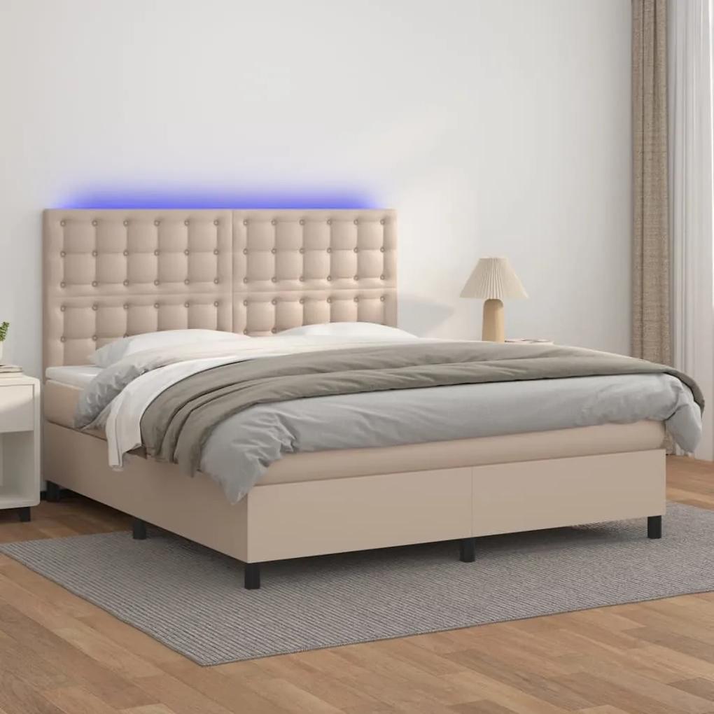 Boxspring posteľ matrac a LED kapučínová 160x200 cm umelá koža 3135956