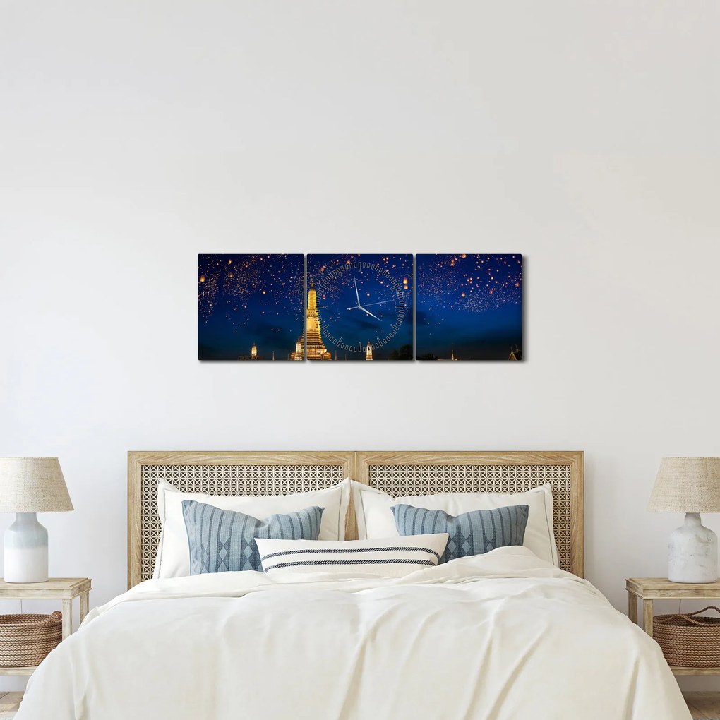 Obraz - Lampióny šťastia, Bangkok (s hodinami) (90x30 cm)