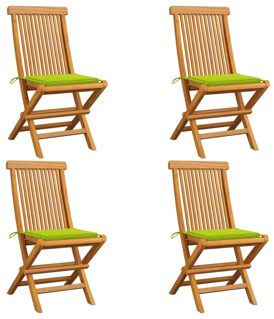 vidaXL Záhradné stoličky, jasnozelené podložky 4 ks, tíkový masív