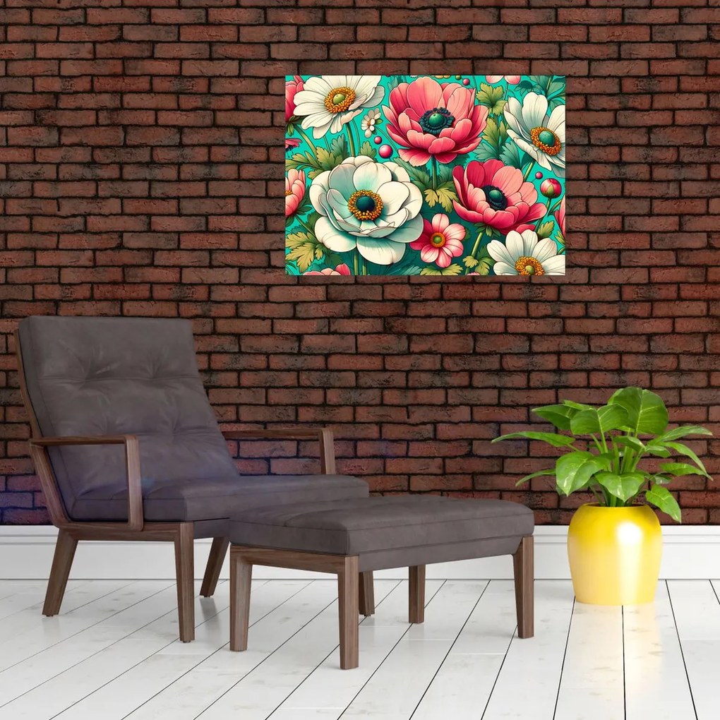 Obraz - Kvety na modrom pozadí (70x50 cm)
