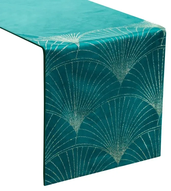 Dekorstudio Elegantný zamatový behúň na stôl BLINK 14 tmavotyrkysový Rozmer behúňa (šírka x dĺžka): 35x140cm
