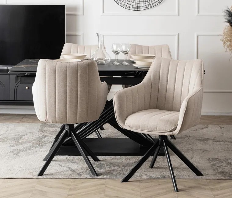 Otočná stolička do jedálne Sarna krémová štrukturovaná látka