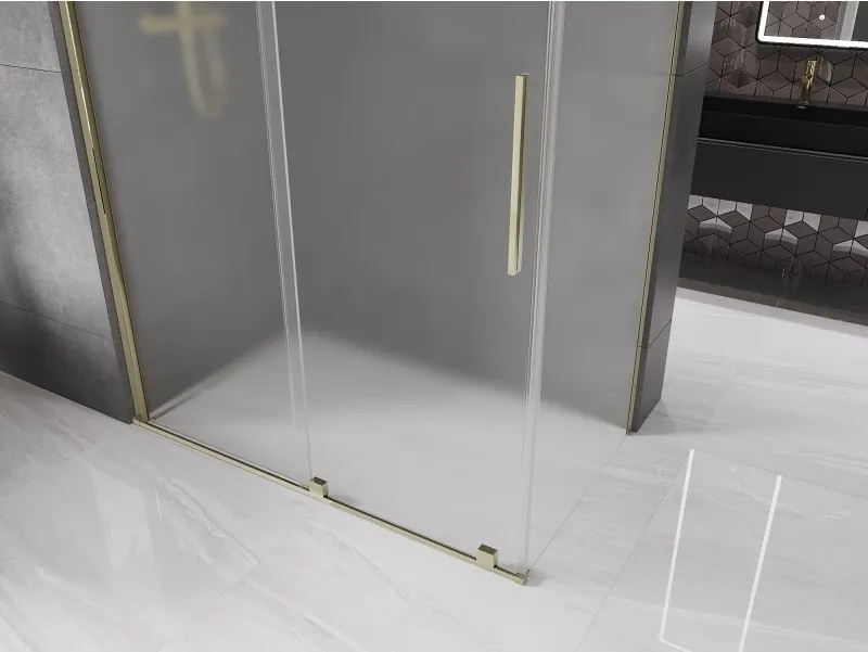 Mexen Velar, sprchový kút s posuvnými dverami 150 x 90 cm, 8mm sklo námraza, zlatá lesklá, 871-150-090-31-50