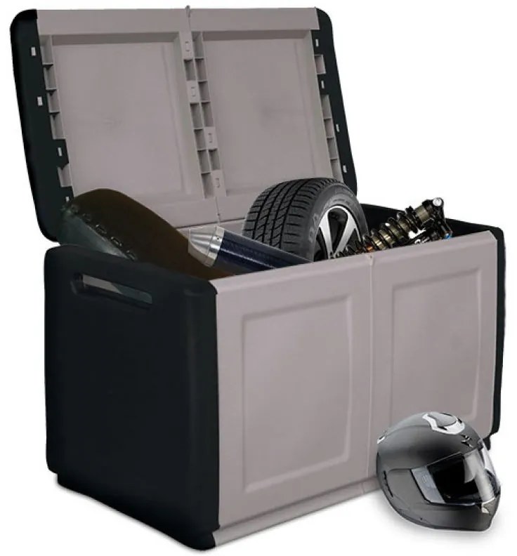 Plastový odkladací box s vekom na náradie, 960x570x530 mm, sivý