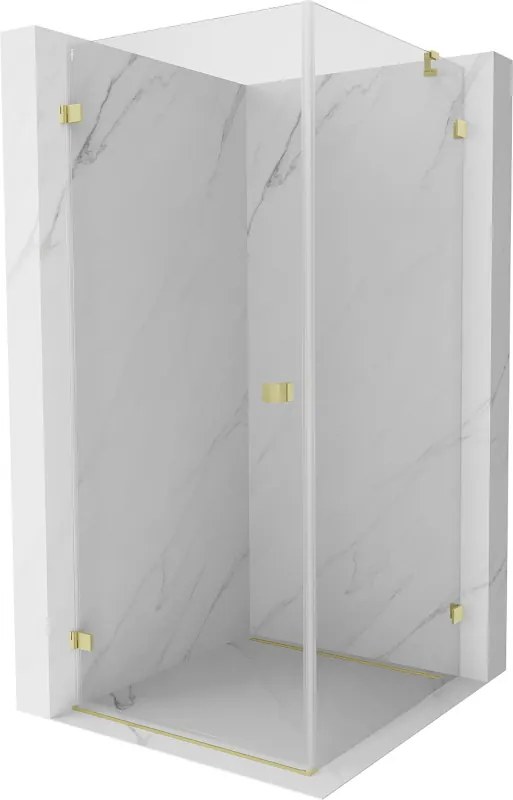 Mexen Lunar-B, výklopný sprchový kút ľavý 70 x 70 cm, 8mm číre sklo, zlatý kartáčovaný - 832-070-070-55-00-L