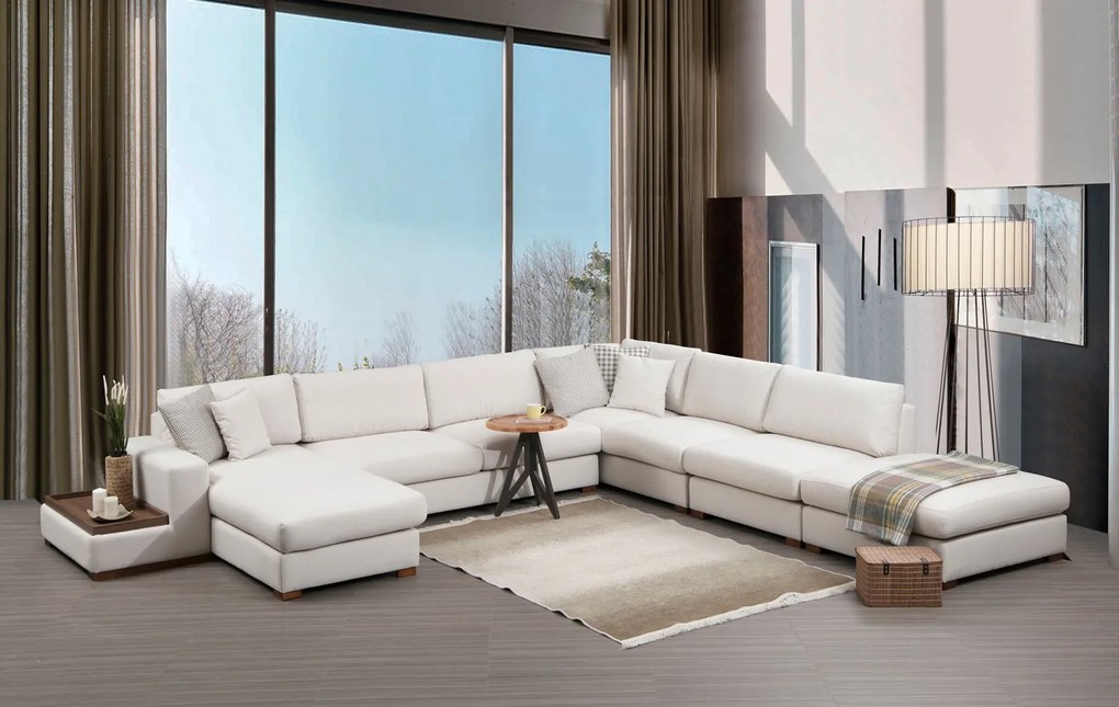 Elegantná pohovka Loop s prenosným sedákom a operadlom béžová 374 x 428 cm pravá