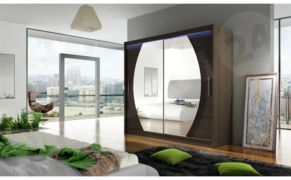 Skriňa London IV, Farby: sonoma, Osvetlenie: osvetlenie LED RGB - farebné