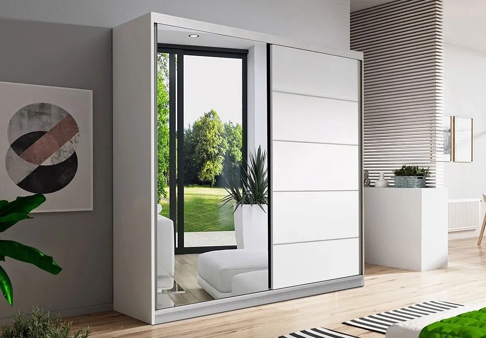 Šatníková skriňa Brusel 160cm, biela / zrkadlo
