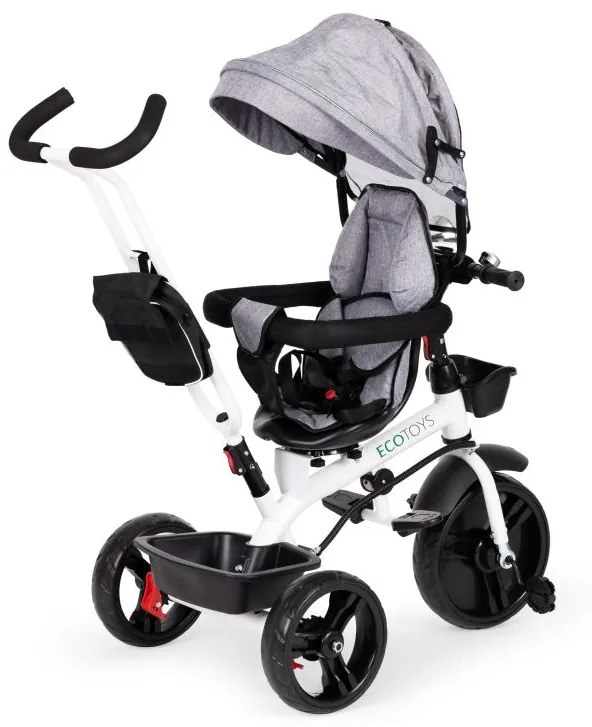 Sivá otočná trojkolka so strieškou Ecotoys