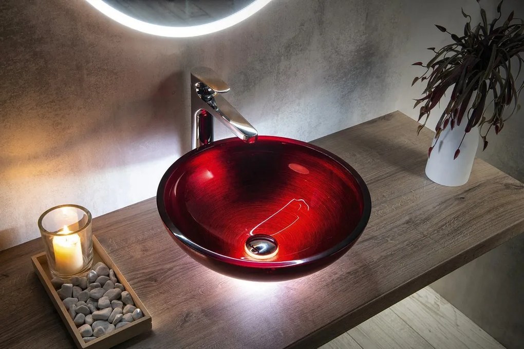 Sapho Sapho, MURANO ROSSO IMPERO sklenené umývadlo na dosku, priemer 40cm, červené, AL5318-63