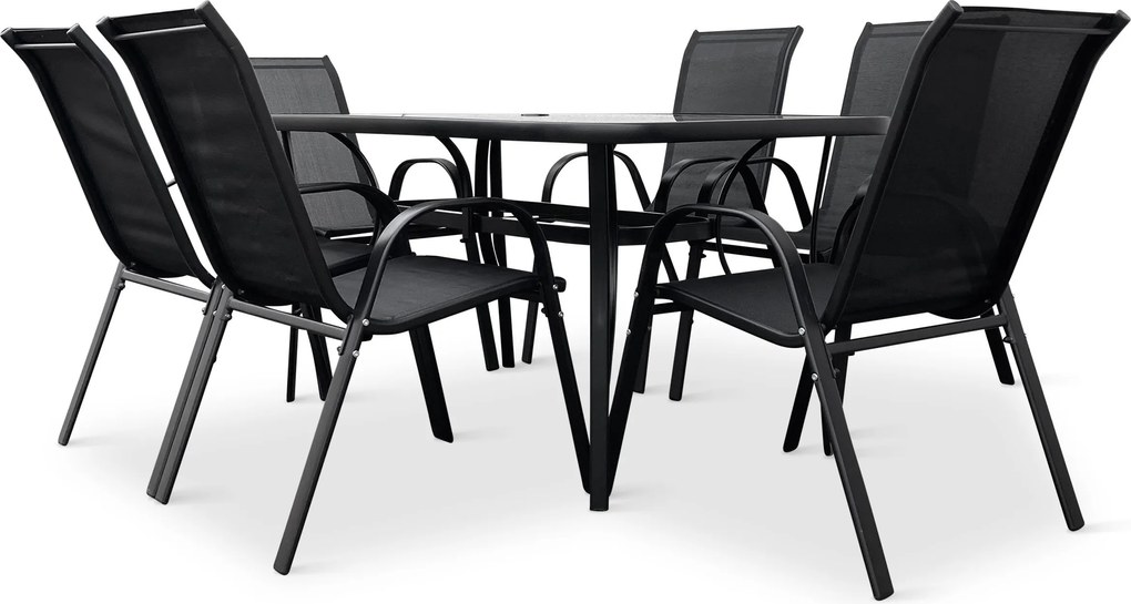 Noela Záhradný jedálenský set Klaudia čierny + 6x kovová stolička Ramada